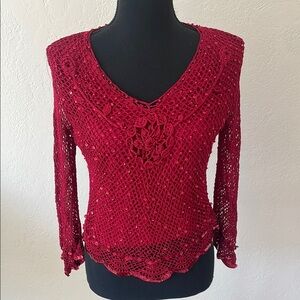 Vintage Elegant Red Crochet Women's Top SIZE S/M